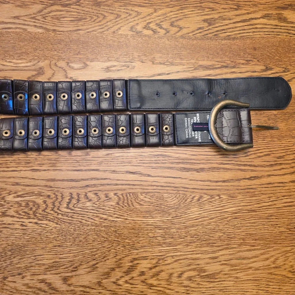 Chinese Laundry L‎ Belt Brown Faux Croc Embossed Studded Gold Buckle Stretch